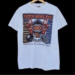 Vintage 1996 Super Bowl XXX Steelers vs Cowboys T-Shirt White Medium Tultex